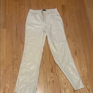 Cream Straight-Leg Pants faux leather.